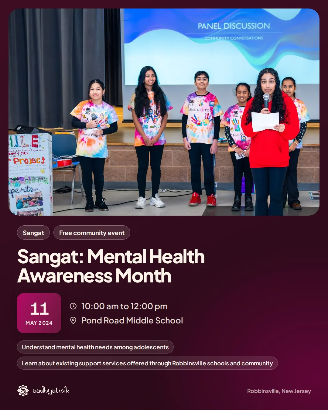 Sangat: Mental Health Awareness Month, May 11, 2024: aadhyatmik event banner, Robbinsville NJ