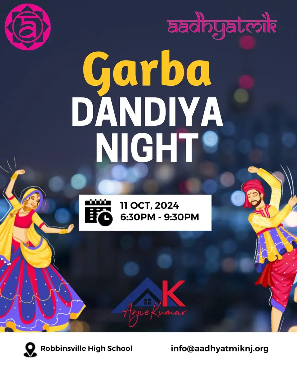 Poster for Garba Dandiya Night on 11 October 2024 at Robbinsville High School