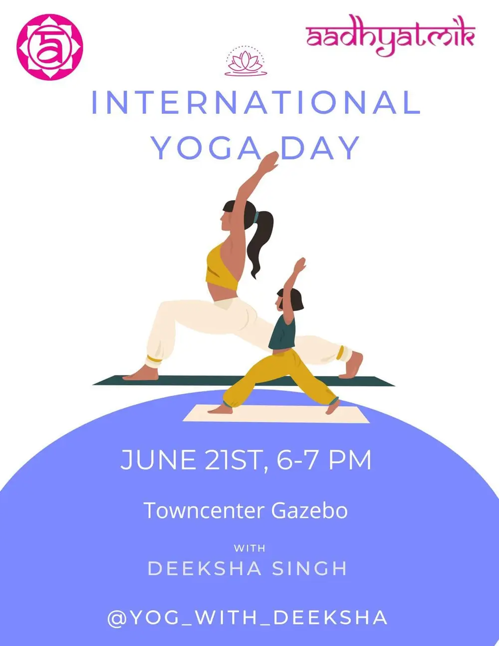 Poster for International Yoga Day on 21 June at the Town Center gazebo