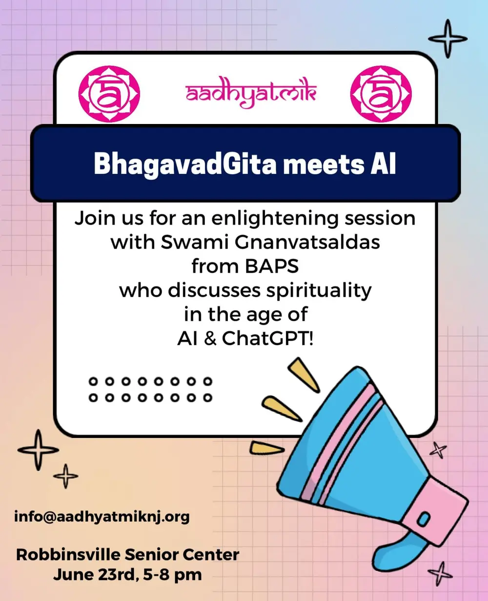 Poster for the Sangat session BhagavadGita meets AI at the Robbinsville Senior Center