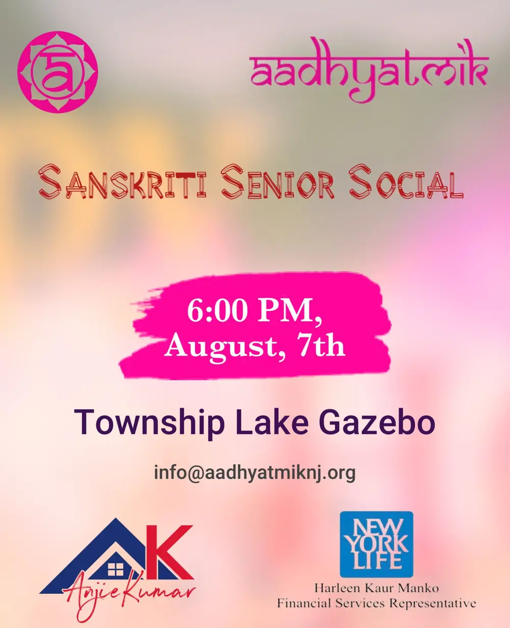 Poster for the Sanskriti Senior Social on 7 August at the Township Lake Gazebo